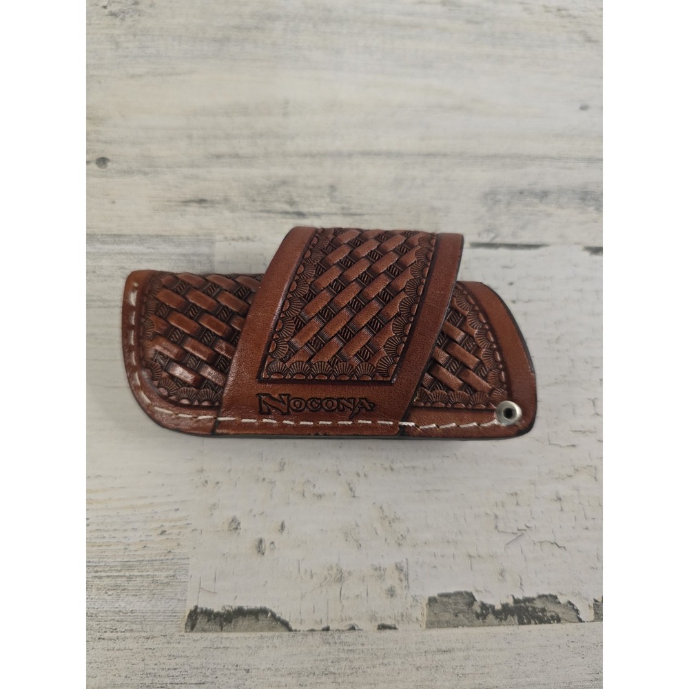 Nocona Mens Brown Leather Basketweave Tooled Belt Loop Knife Sheath Accessory